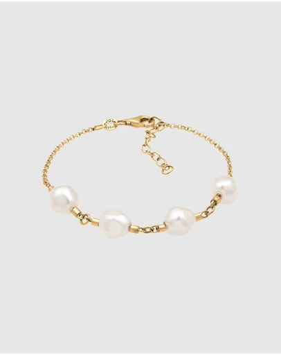 Elli Jewelry - Bracelet Pearl Wedding Charm 925 Sterling Silver Gold-Plated