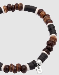 Kuzzoi - ICONIC EXCLUSIVE - Bracelet Male Heishi and Brown Coconut Beads 925 Sterling Silver