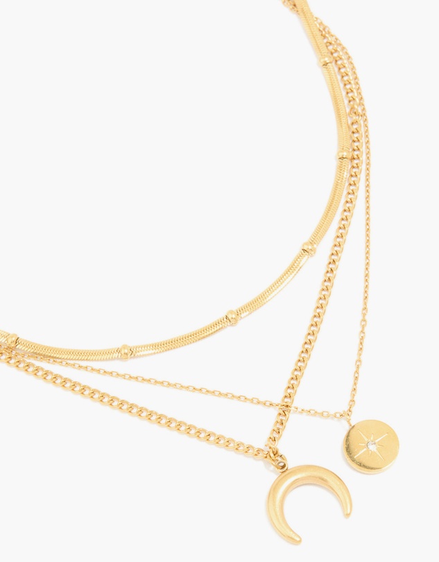 Lovisa - Waterproof Gold Plated Stainless Steel Mixed Pendants Layered Necklace