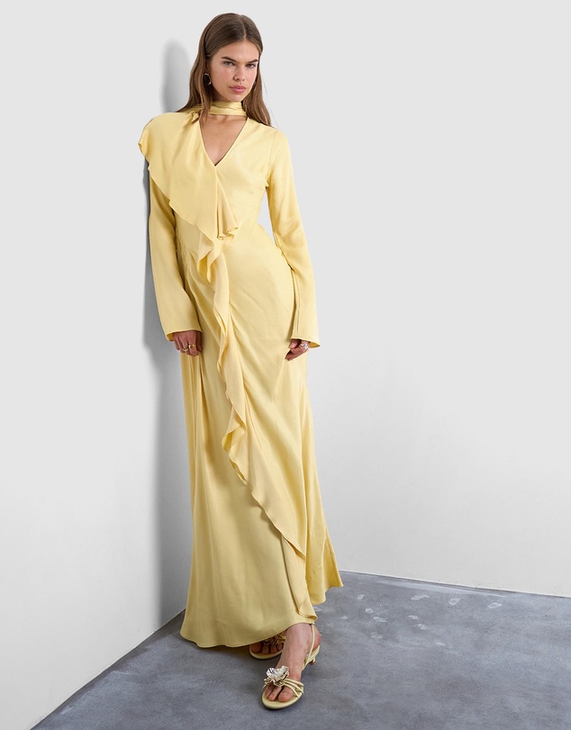 TOPSHOP - LS Ruffle Maxi Dress With Scarf Wrap Detail