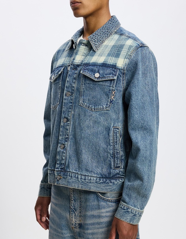Scotch & Soda - Denim Trucker Jacket With Contrast Check Panelling