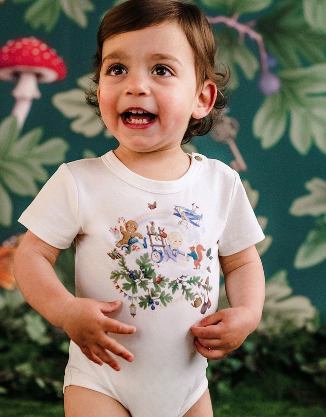 Fleur Harris - 'Up To The Land Of Goodies' Treasured Short Sleeve Bodysuit in Porcelain