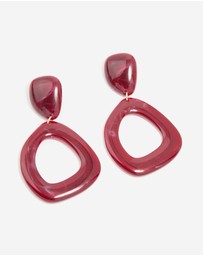 Lovisa - Red Acrylic Organic Open Square Oval Drop Earrings