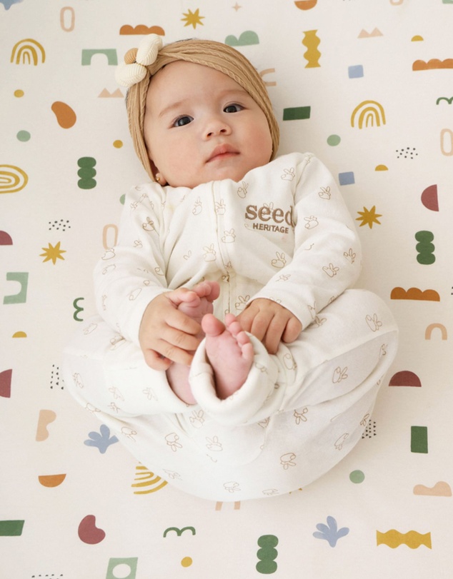 Living Textiles - Organic Jersey Bedside Sleeper Fitted Sheet - Geo Mod 1 Pack
