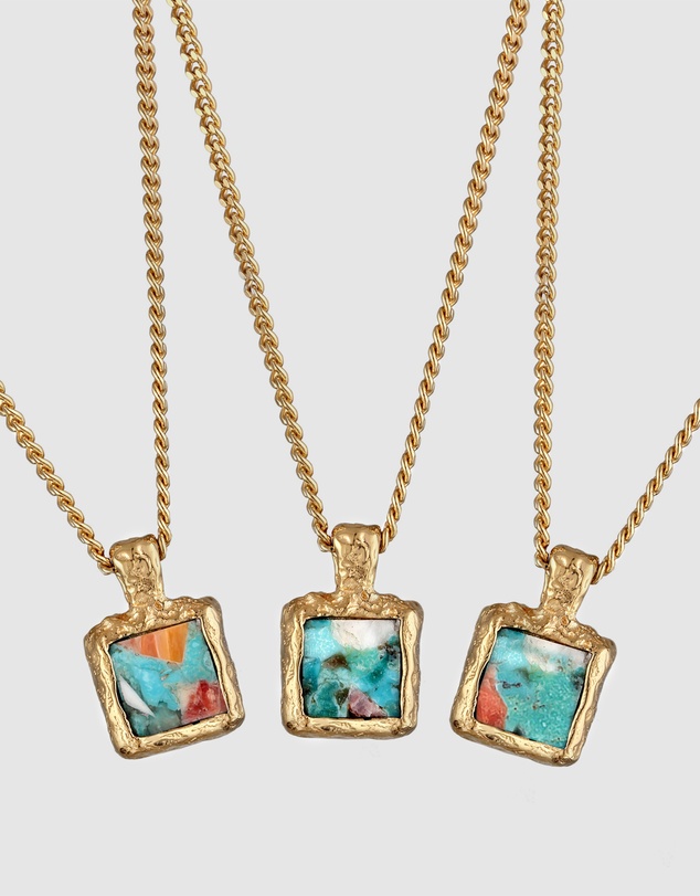 Haze & Glory - ICONIC EXCLUSIVE - Necklace Turquoise Square 925 Sterling Silver Gold-Plated