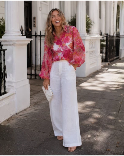 Esther & Co - Janette Shirt - Pink and White Floral