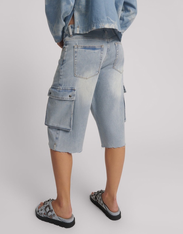 ONE TEASPOON - Skater Girl Low Waist Super Long Leg Denim Jorts - Soft Blue