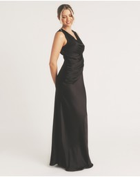 Six Stories - Plunge Drape Detail Satin Bridesmaid Dress