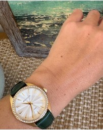 Maxum - Sydney - White Dial, Gold Tone Case & Green Leather Band