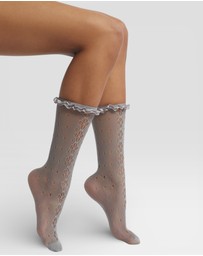 High Heel Jungle - Mimi Satin Ruffle Lace Crew Socks