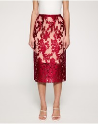 Lindsay Nicholas New York - Crimson Rose Lace Skirt with Nude Underskirt