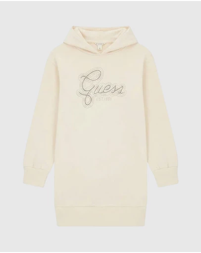 GUESS - Logo Long Sleeve Hooded Sweatshirt Dress