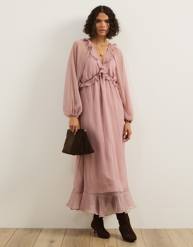 Atmos&Here - Tyla V-Neck Boho Midi Dress with Ruffle Detail