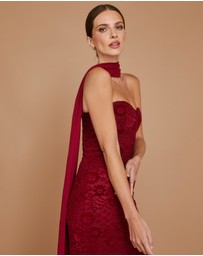 Six Stories - Velvet Lace Corset Bandeau Maxi Dress with Neck Scarf