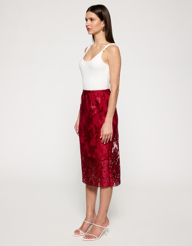 Lindsay Nicholas New York - Crimson Rose Lace Skirt with Crimson Underskirt