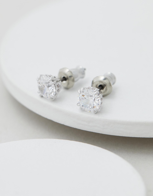 Swarovski - Stilla stud earrings, Round cut, White, Rhodium plated
