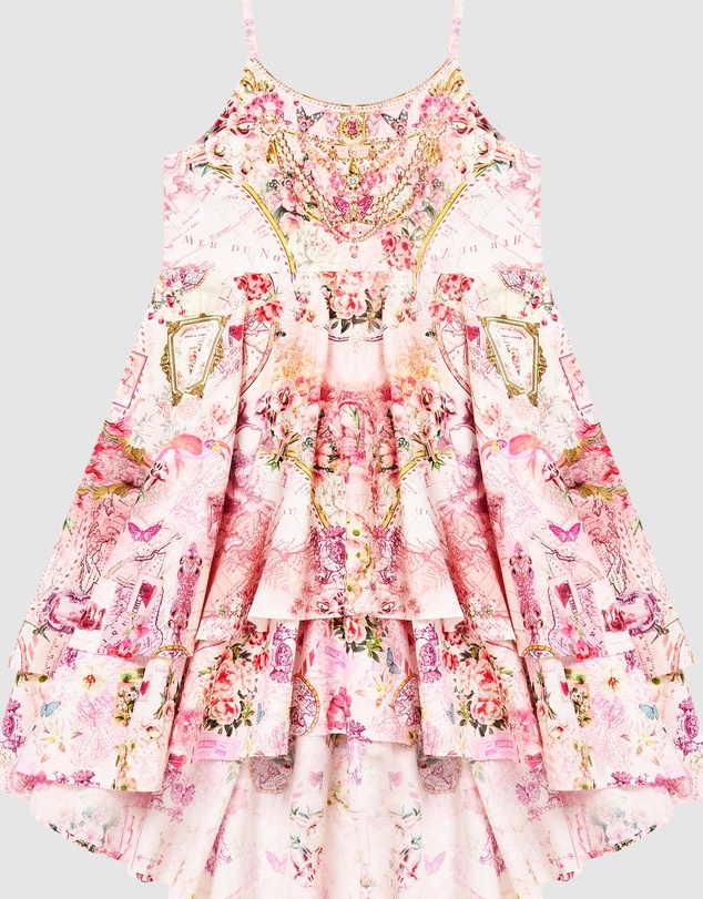 Camilla - Round Neck Layered High-Low Dress - Kids-Teens