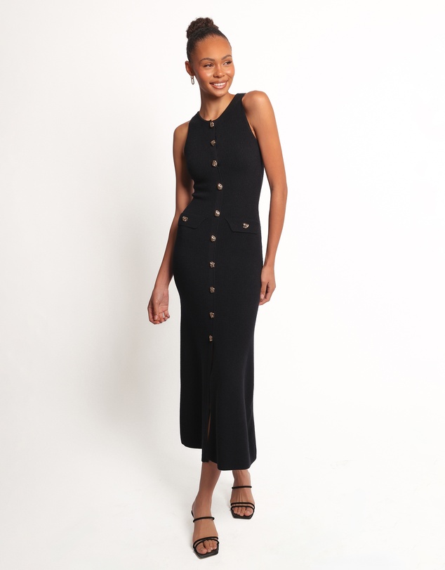 Petal & Pup - Aspen Button Up Knit Dress - Black