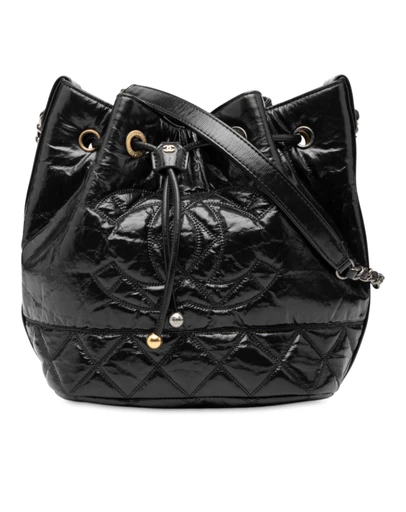 Pre-Loved by Azura Reborn - Pre-Loved Shiny Aged Calfskin CC Chain Drawstring Bucket Bag