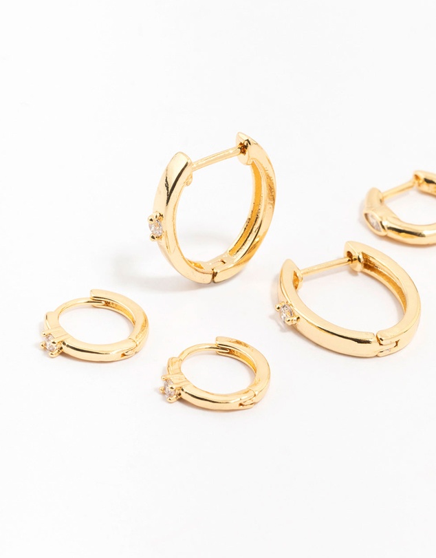 Lovisa - Gold Plated Brass Graduating Cubic ZIrconia Hoop Earrings