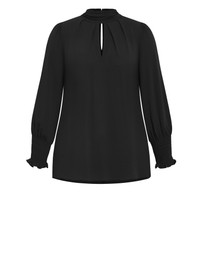 City Chic - Plus size Iris High Neck Long Sleeve Top - black