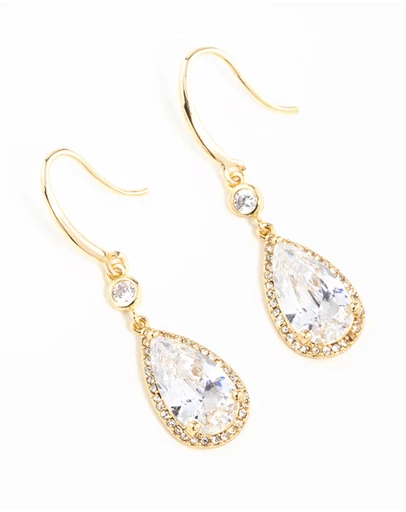 Lovisa - Gold Plated Pear Cut Cubic Zirconia Drop Earrings