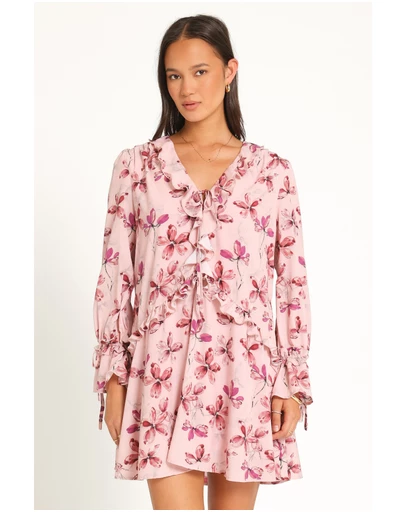 Petal & Pup - Tarly Frill Mini Dress - Pink Floral
