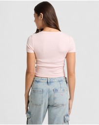 GUESS Jeans - GUESS JEANS Short Sleeve Snap Embroidered Slim Top