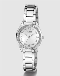 GUESS - Silver-Tone 30mm White Dial with Crystal Bezel Women's Watch