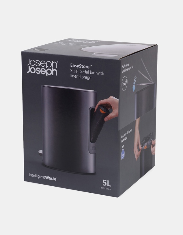 Joseph Joseph - EasyStore™ 5L Matt Black Bathroom Pedal Bin