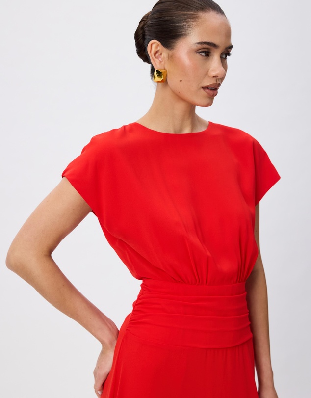 Tussah - Calliope Boat Neck Ruched Detail Maxi Dress