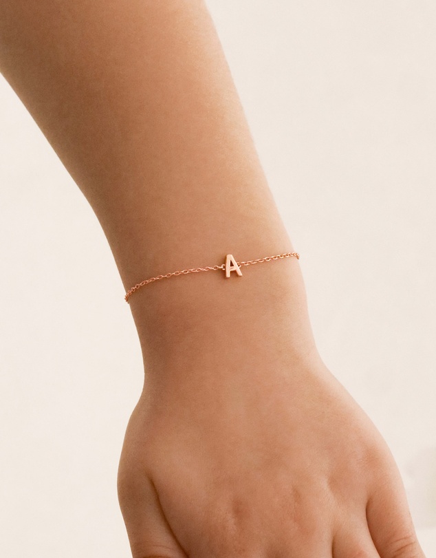 The Silver Collective - Children's A-Z Letter Bracelet Rose Gold - A