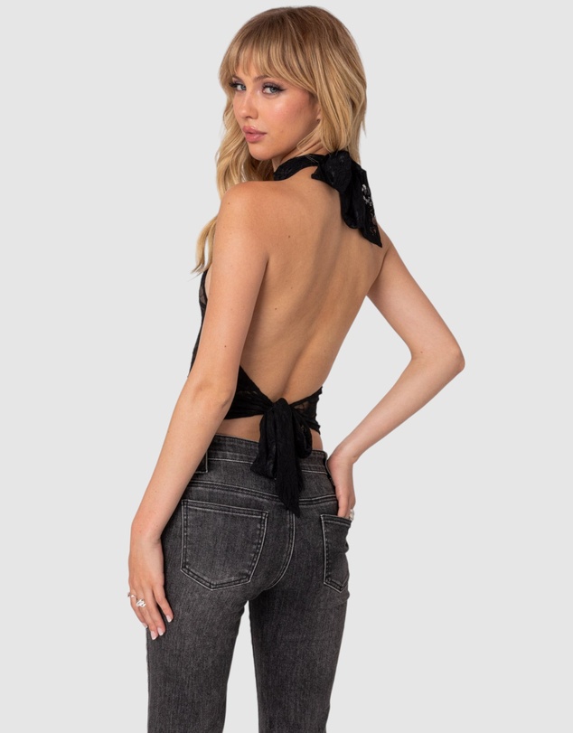 EDIKTED - Alena High Neck Sheer Lace Top