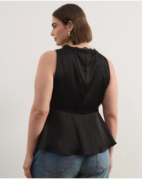 Atmos&Here Curvy - Sylvie Satin Lace Trim Top