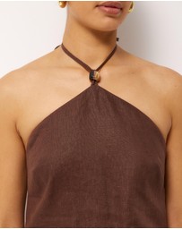 AERE - Sol Bead Trim Linen Halter Top
