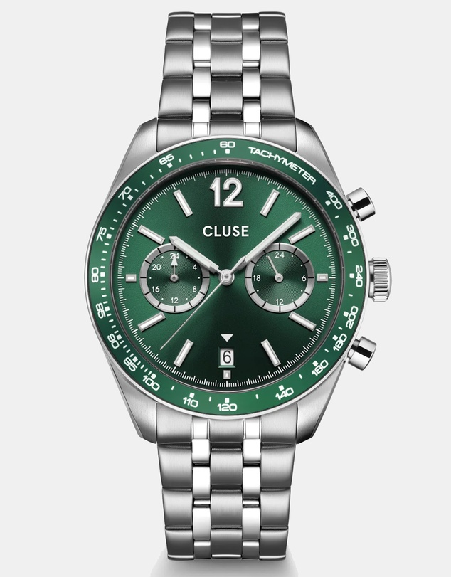 Cluse - Aravis Dual Timer Steel, Green, Silver Colour