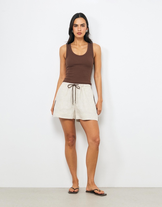AERE - Belle Contrast Drawstring Linen Shorts