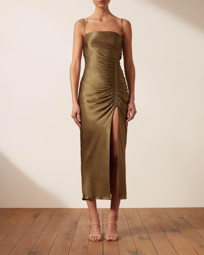 Thalia Bias Ruched Midi Dress