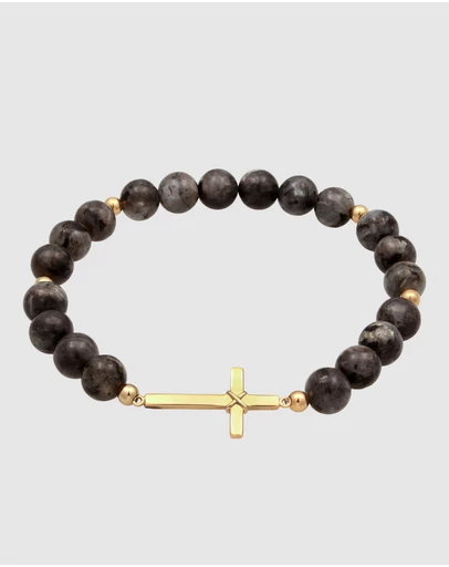 Kuzzoi - ICONIC EXCLUSIVE - Lavakite Bead Bracelet with Cross in Gold-Plated 925 Sterling Silver