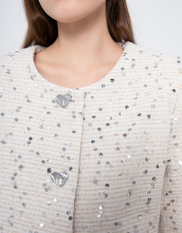 Glamorous - Sequinned love button tweed coat