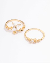 Lovisa - Gold Plated Floral Stone Ring Pack