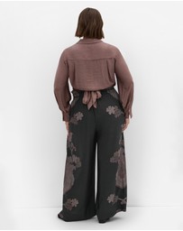 City Chic - Plus size Eternal Side Print Wide Pant - black
