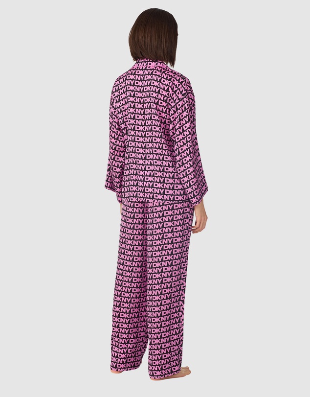 DKNY - Printed Satin Button Up Long Sleeve Long Pyjama Set