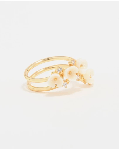 Lovisa - Gold Plated Cubic Zirconia Flower Wrap Ring