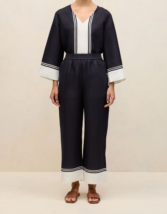Trenery - Linen Blend Border Print Pant in Night Sky