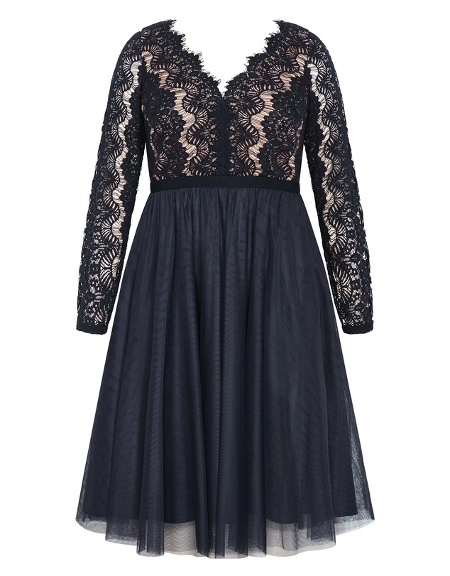City Chic - Plus size Rare Beauty Lace Midi Dress - navy