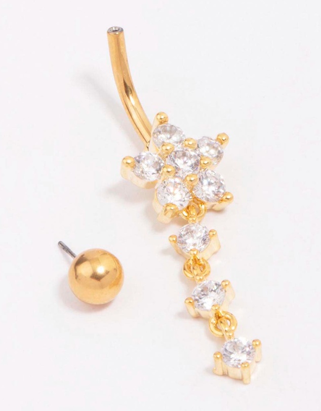 Lovisa - Gold Plated Titanium Cubic Zirconia Flower Threadless Belly Bar