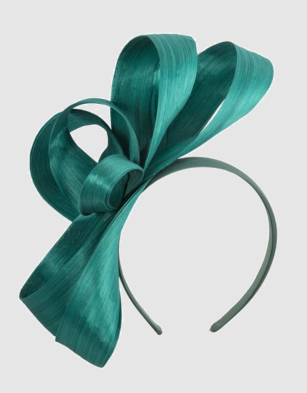 Fillies Collection - Teal Silk Abaca Loops Racing Fascinator
