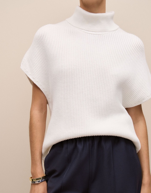 Trenery - Cotton Cashmere Sleeveless High Neck Knit in White