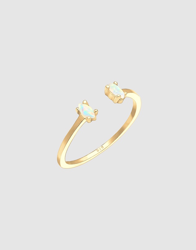 Elli Jewelry - Opal Oval Band Ring in Gold-Plated 925 Silver